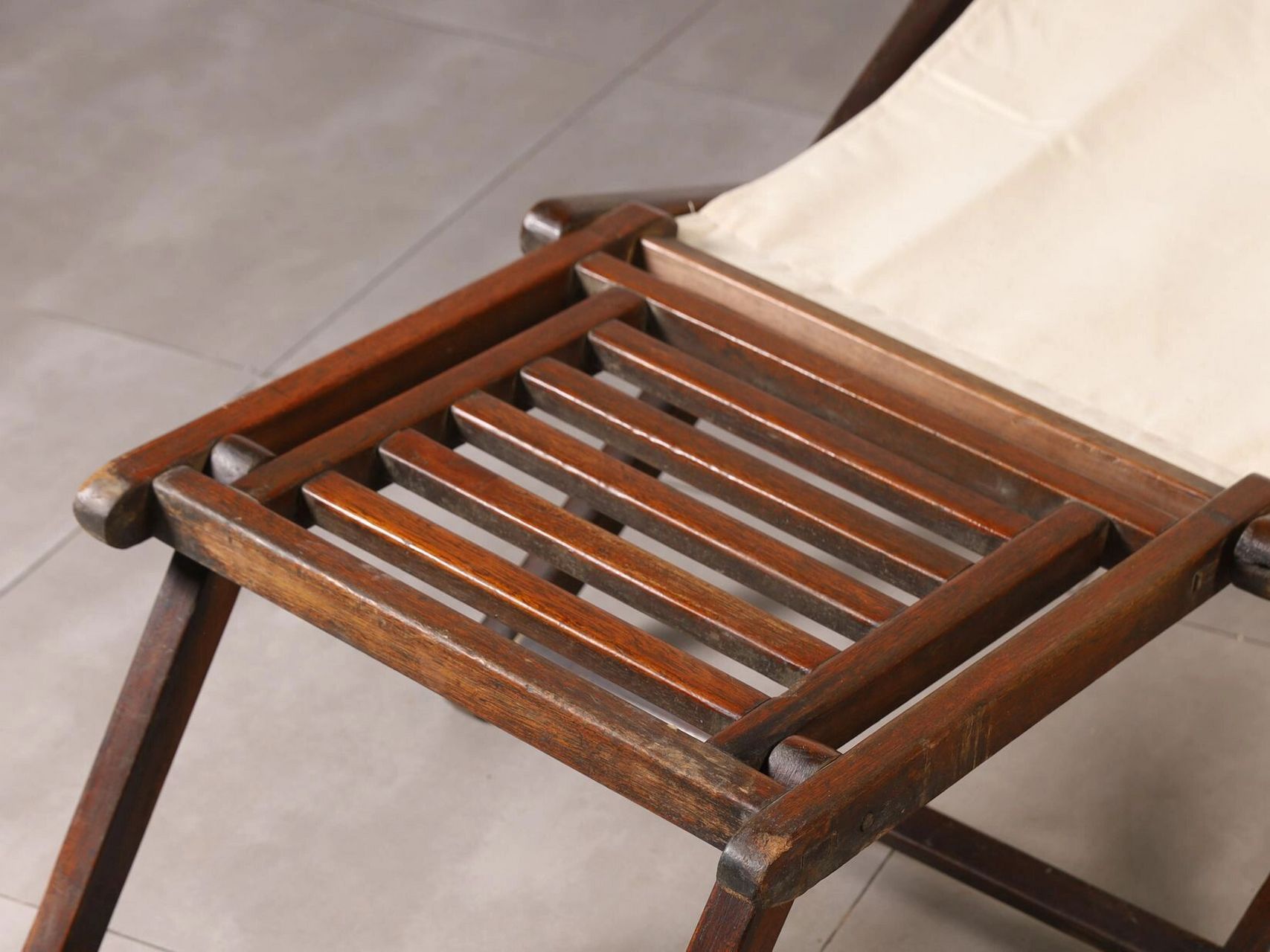 民国 广式 柚木 帆布 躺椅 尺寸:158*58.