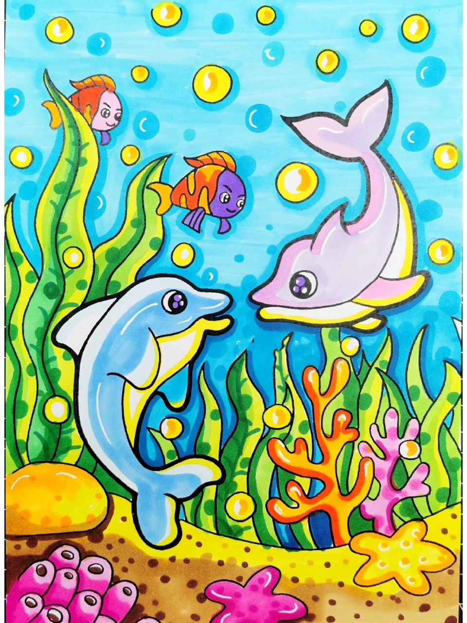 小海豚简笔画带颜色图片