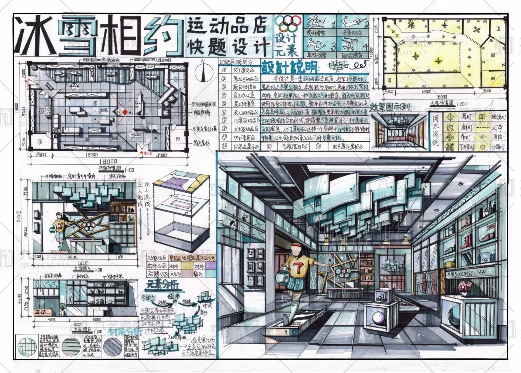 环艺室内快题设计—冰雪主题服装店/运动品牌专卖店