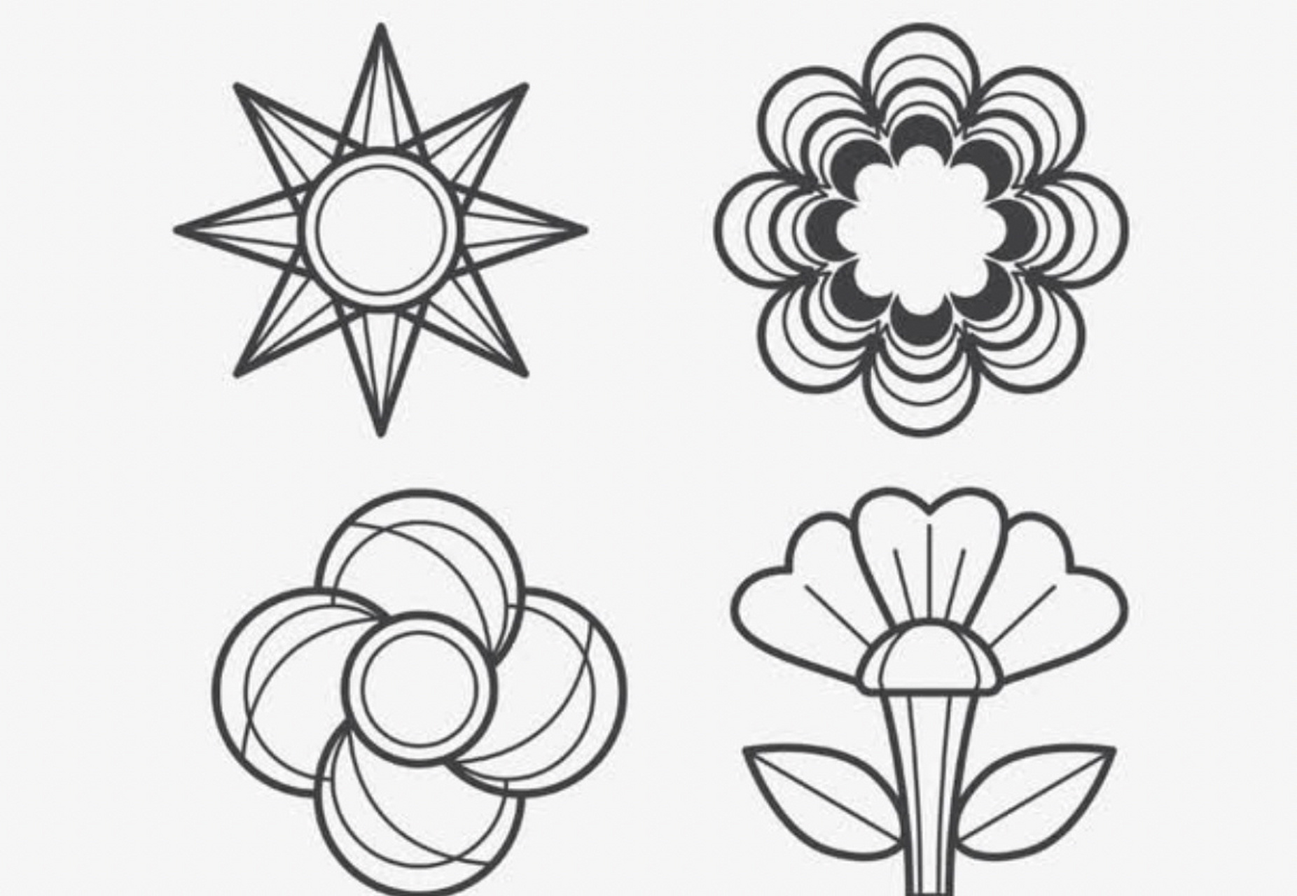 创意美术 不同造型的花朵,可以用到很多不同的几何图形和不规则的图形