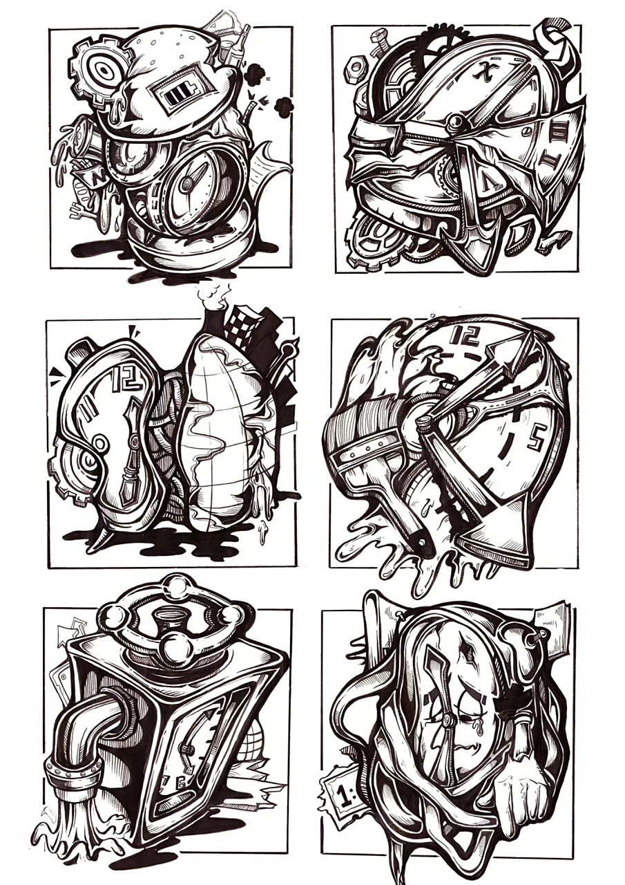 黑白装饰画·单体素材分享·设计基础 今天给大家分享的是闹钟装饰画