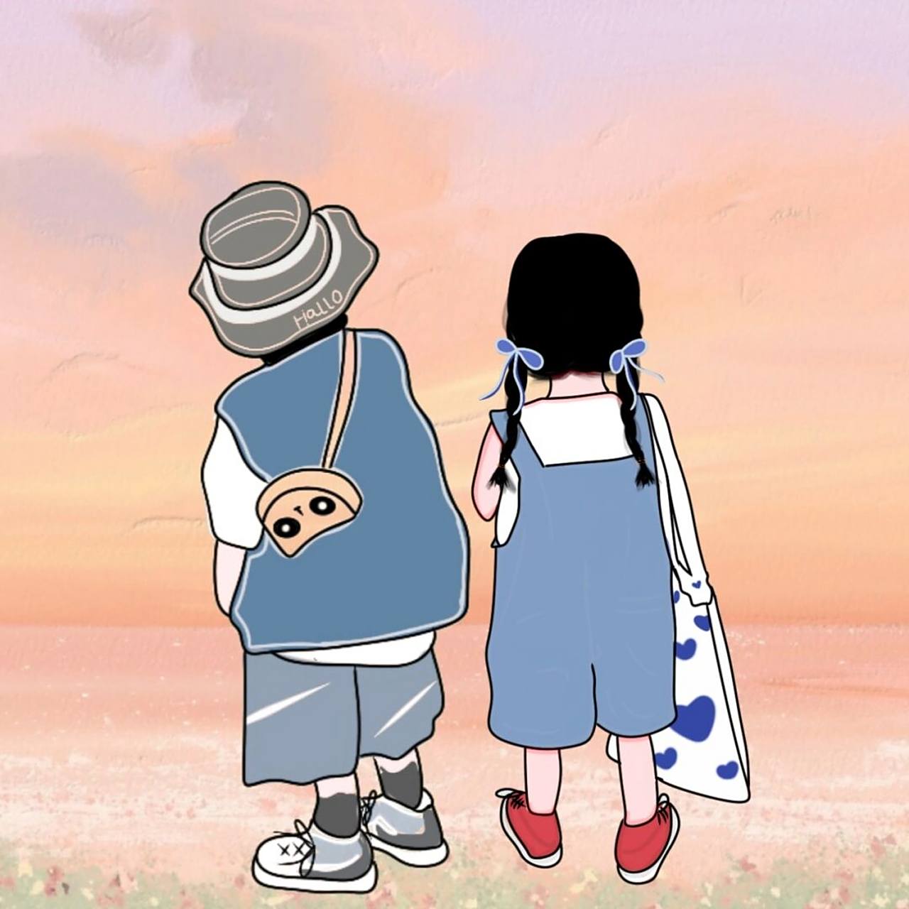 原创手绘兄妹兄弟姐妹姐弟头像背影可爱 是哥哥,是妹妹,是未来为彼此