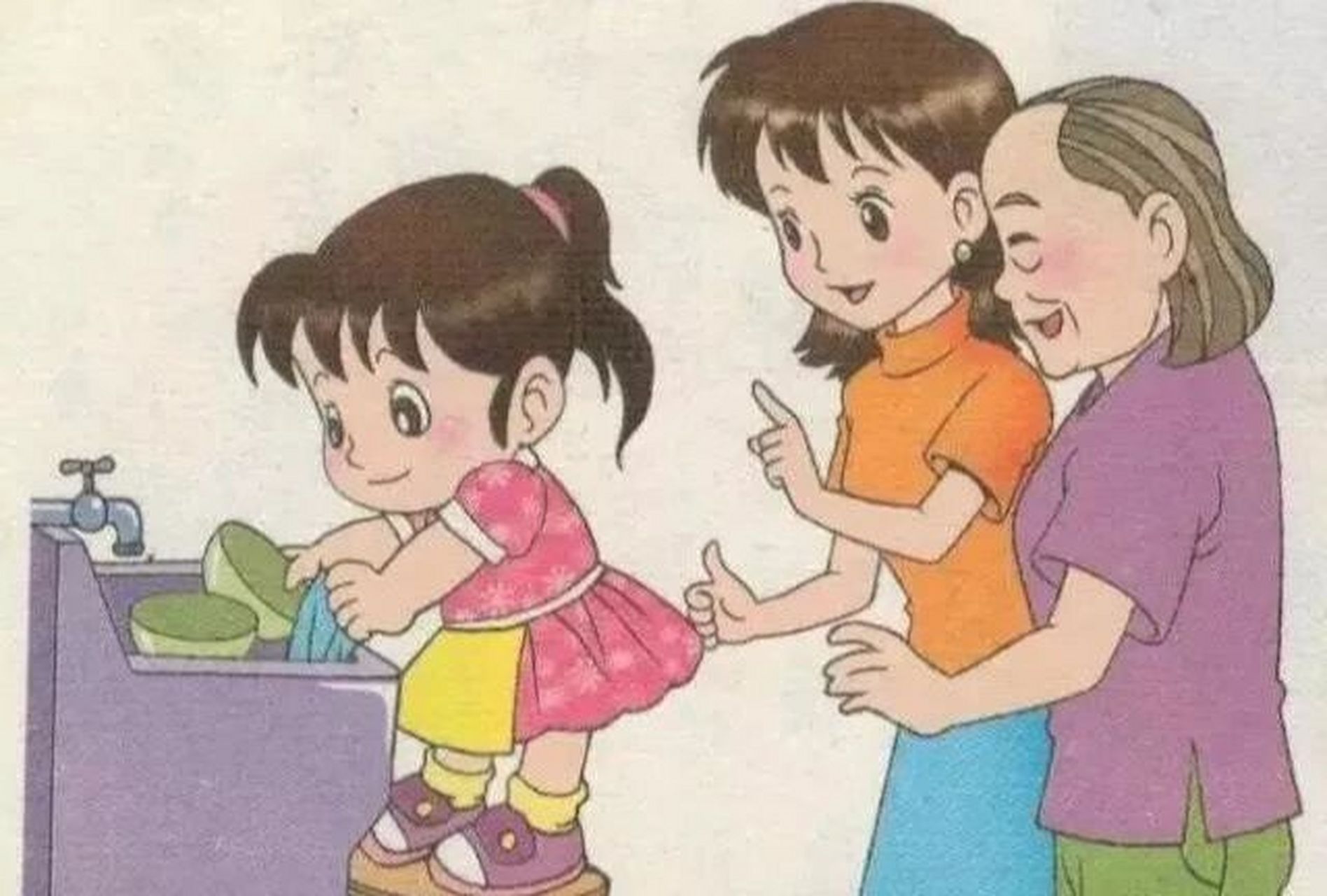 看图写话 帮妈妈洗碗 晚饭后妈妈正准备去洗碗,我赶紧对妈妈说:"妈妈