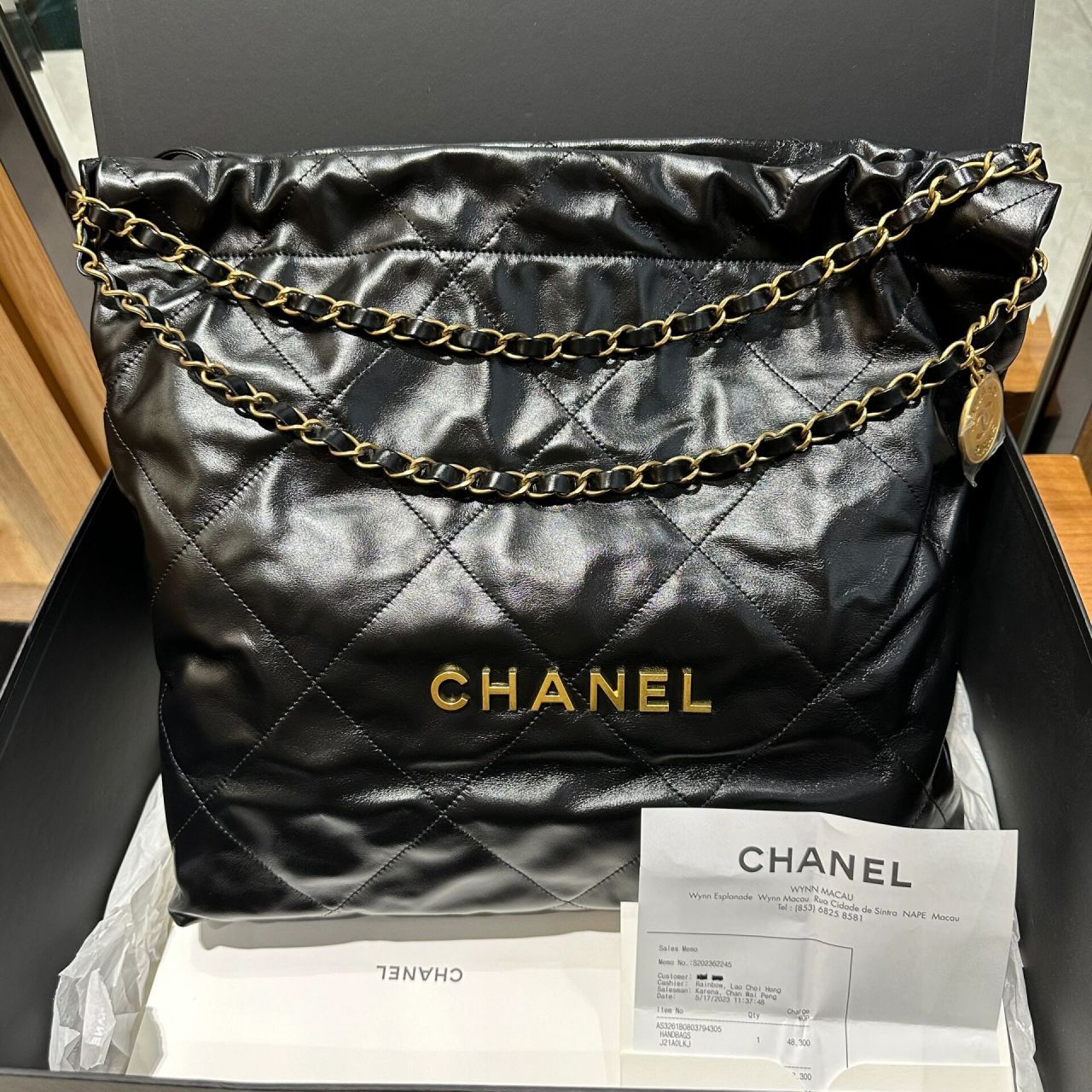 chanel 22bag 黑金中号垃圾袋 全新全套!5月17日澳门专柜刚刚抱出!
