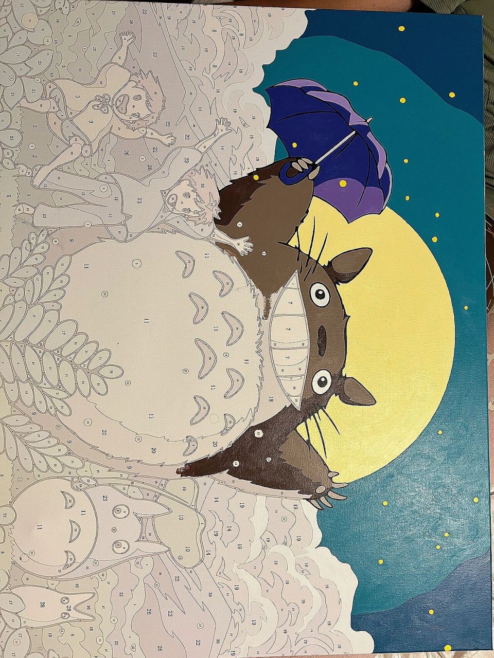 数字油画龙猫 画了几天了,更新一下进度.
