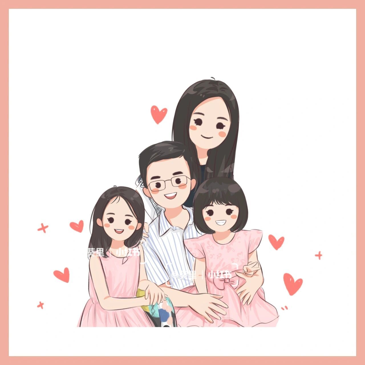 手绘q版可爱头像全家福一家四口 手绘全家福头像,一家3连张.