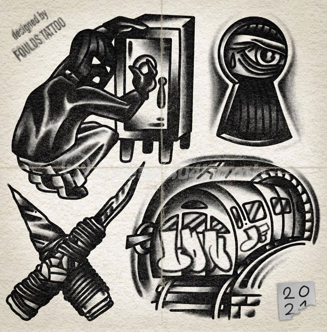 oldschool暗黑街头纹身|拼接元素 oldschool暗黑纹身#杭州纹身# #old