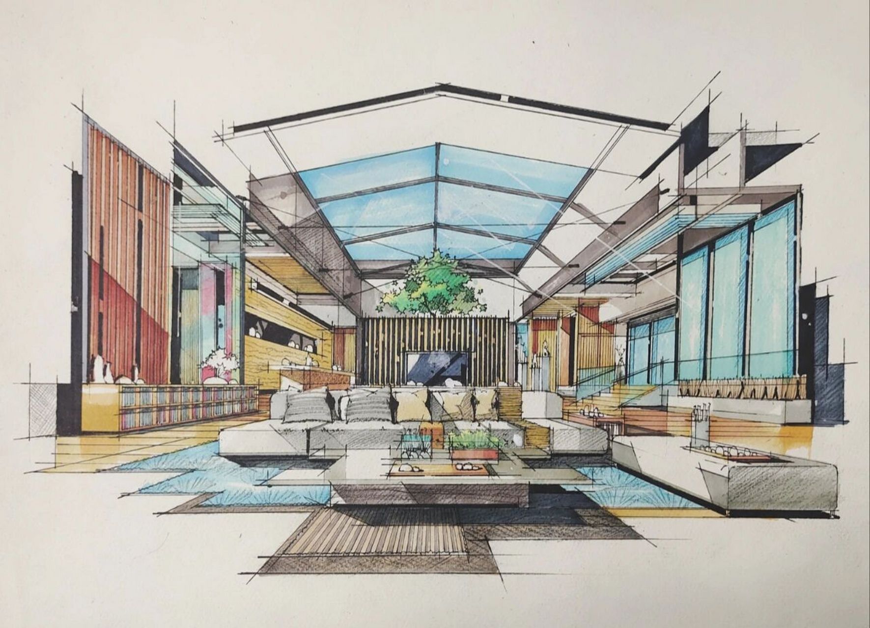 酒店大堂|客厅 室内马克笔效果图 详细步骤 979797法卡勒162铺