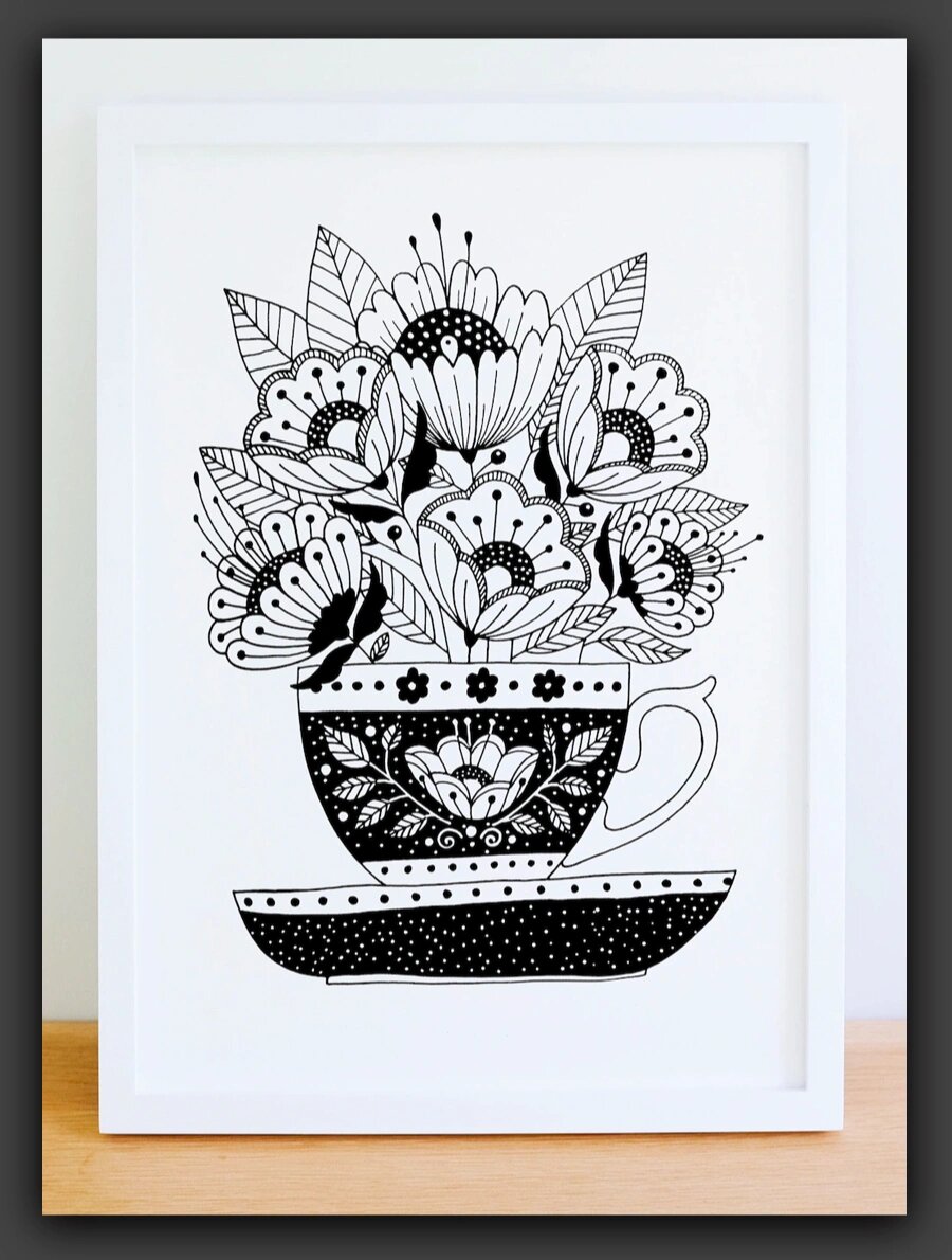 绘画素材|黑白装饰花卉