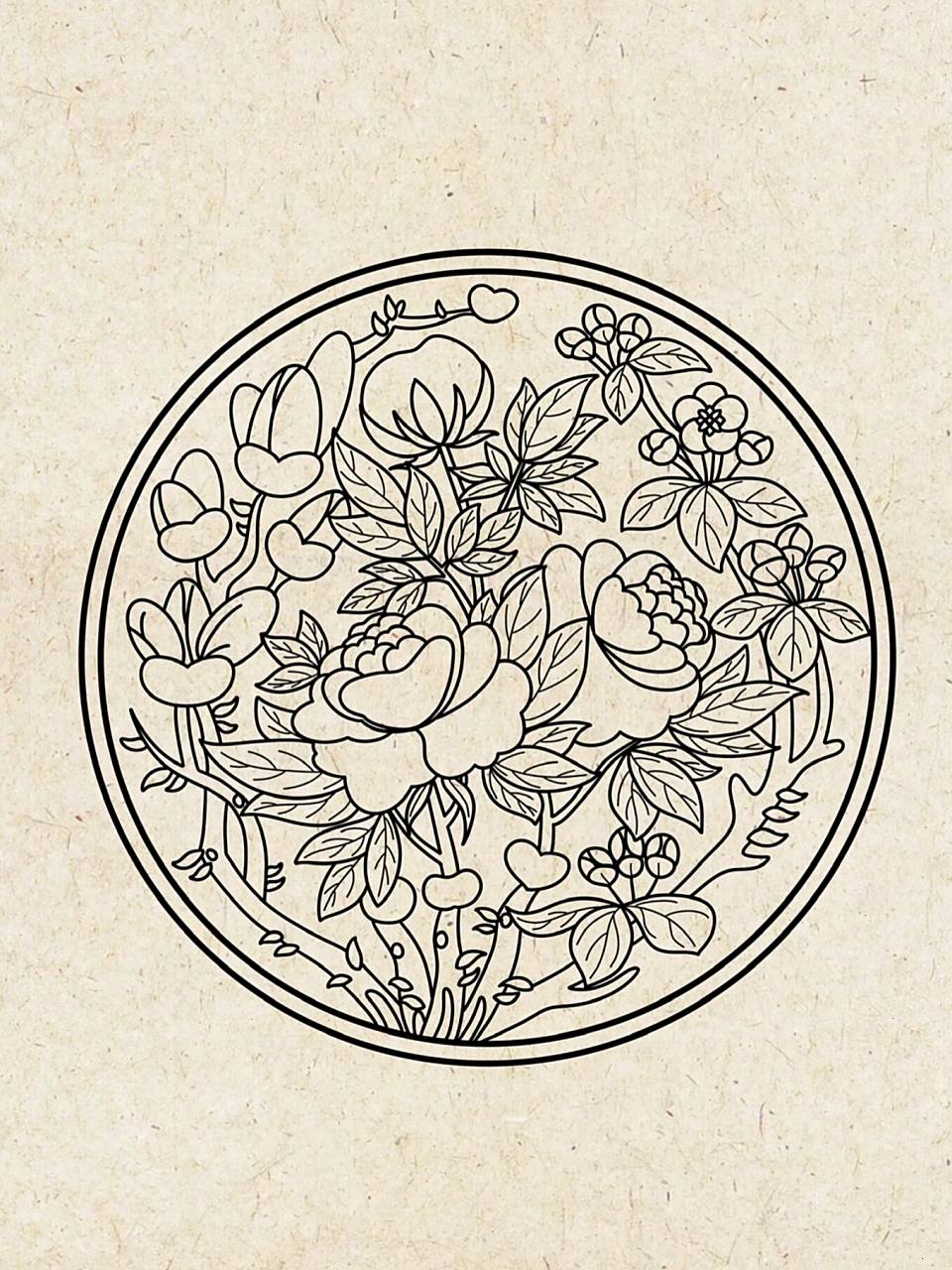 国风元素|花卉纹样 线稿练习  今天来幅简单的花卉图案 继续加油~坚持