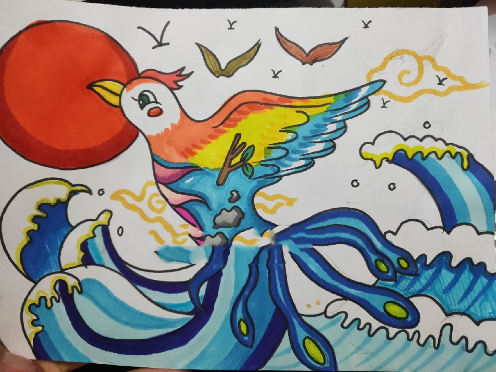 精卫填海儿童创意画 涂鸦 山海经神话故事 找了很多素材 但是画的画