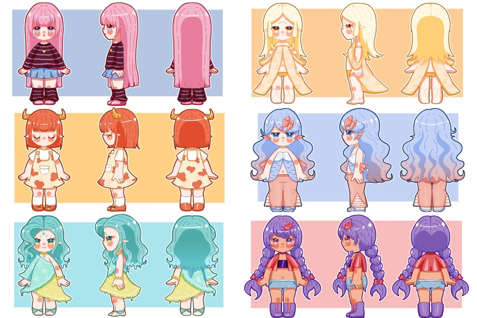 十二星座q版拟人 画了三视图的十二星座q版拟人 从左到右分别是 处女