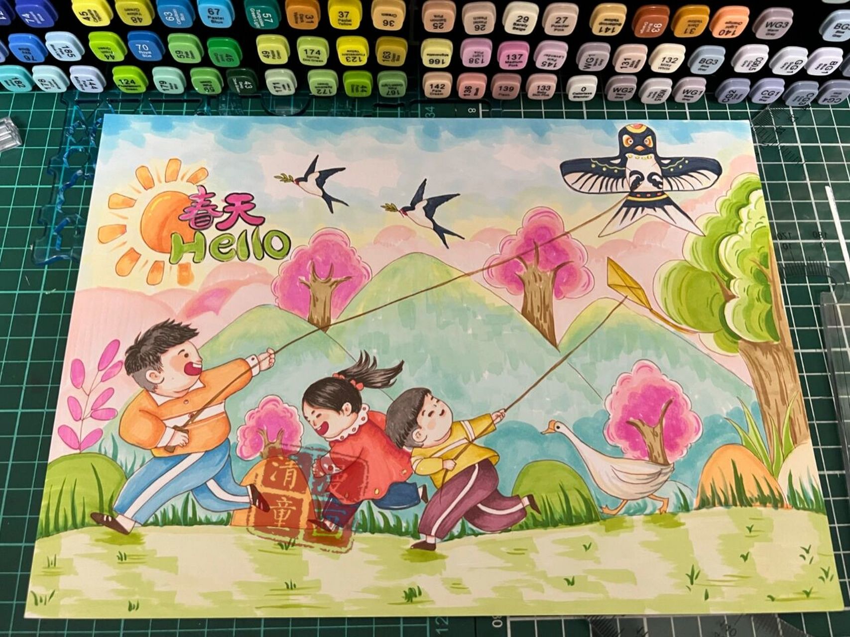 春天主题绘画 主题画寻找春天手抄报代画 工具分享: 94touch mark