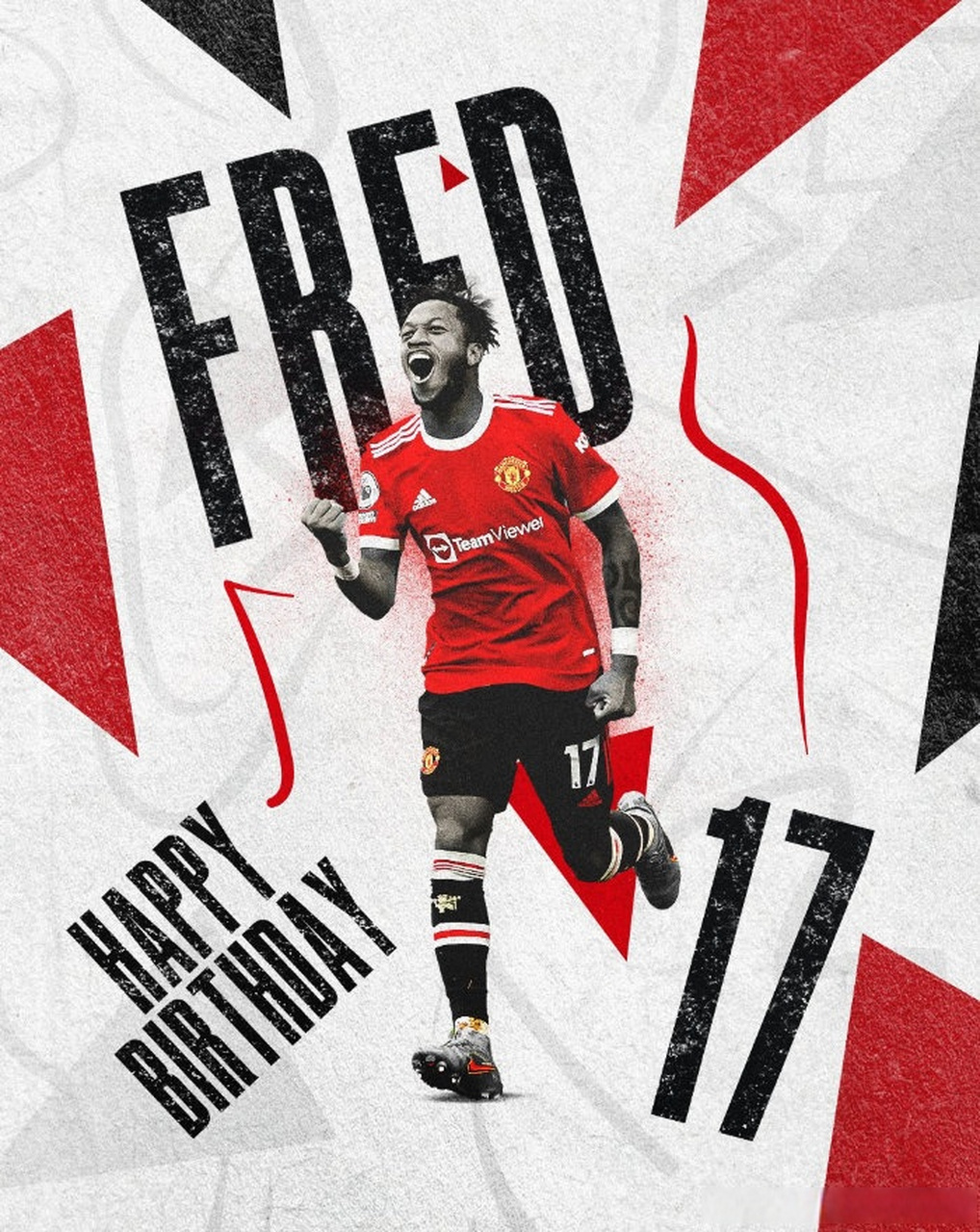 曼联官方社媒分享出为马奎尔,弗雷德制作的生日海报,&送上祝福:"与