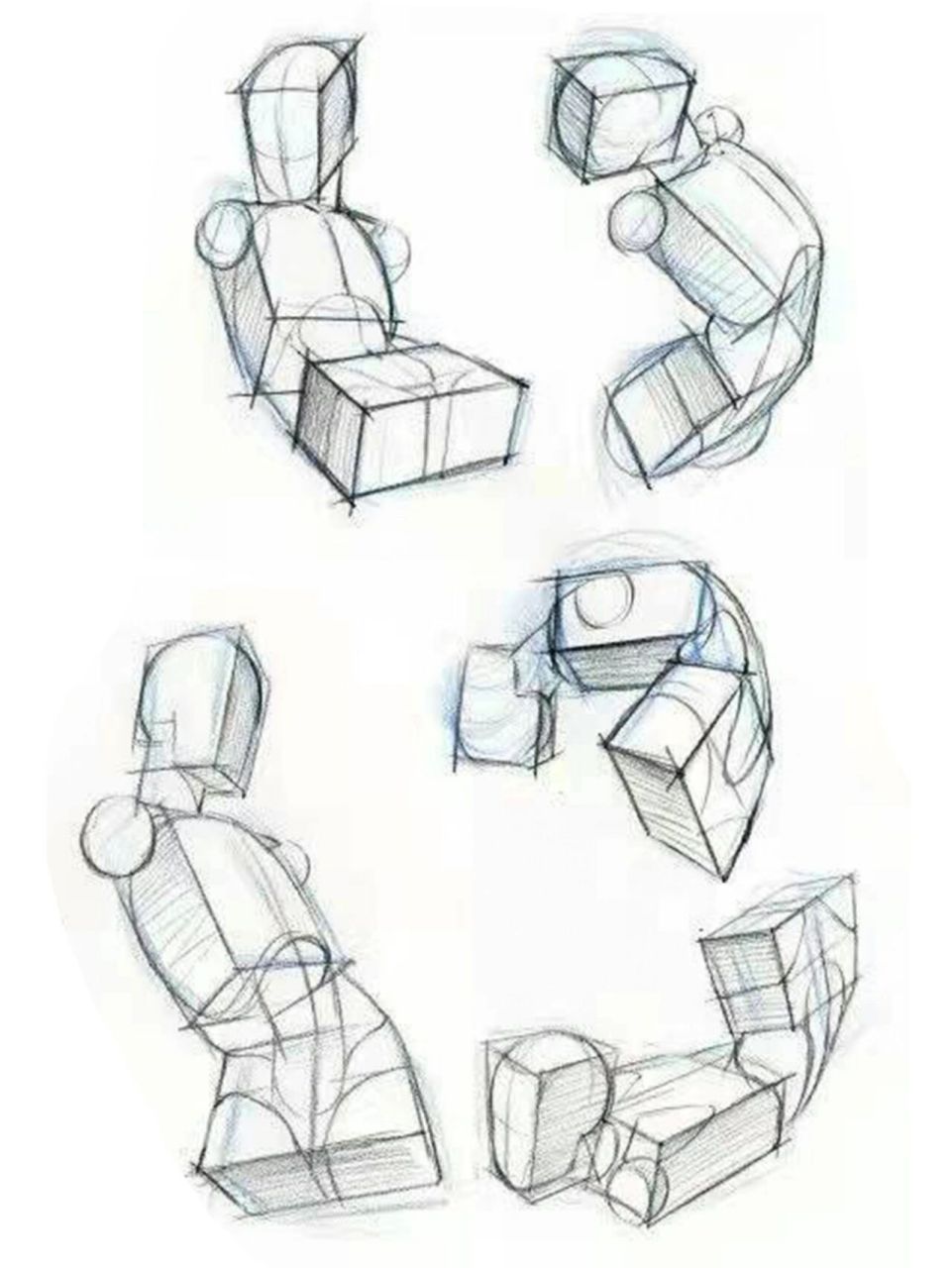 绘画打卡|画画素材分享|人体几何体块练习 图1是我自己的临摹,后面是