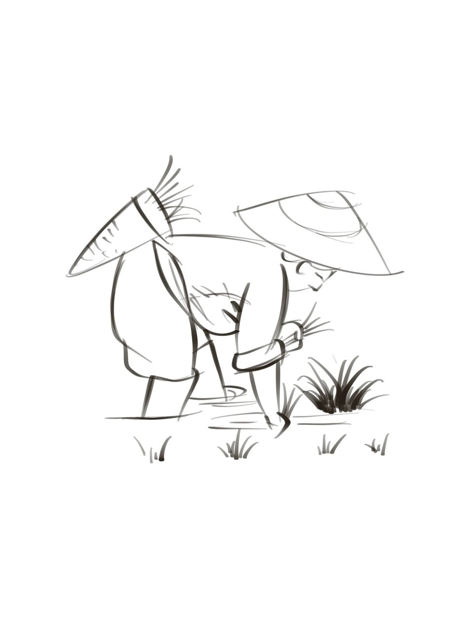 农民伯伯插秧插画分享 劳动人民劳作插画分享