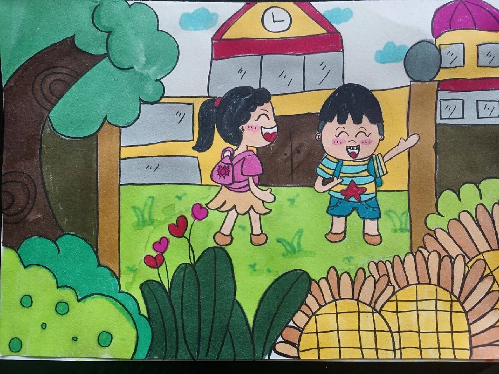 《我爱校园》主题画   临摹