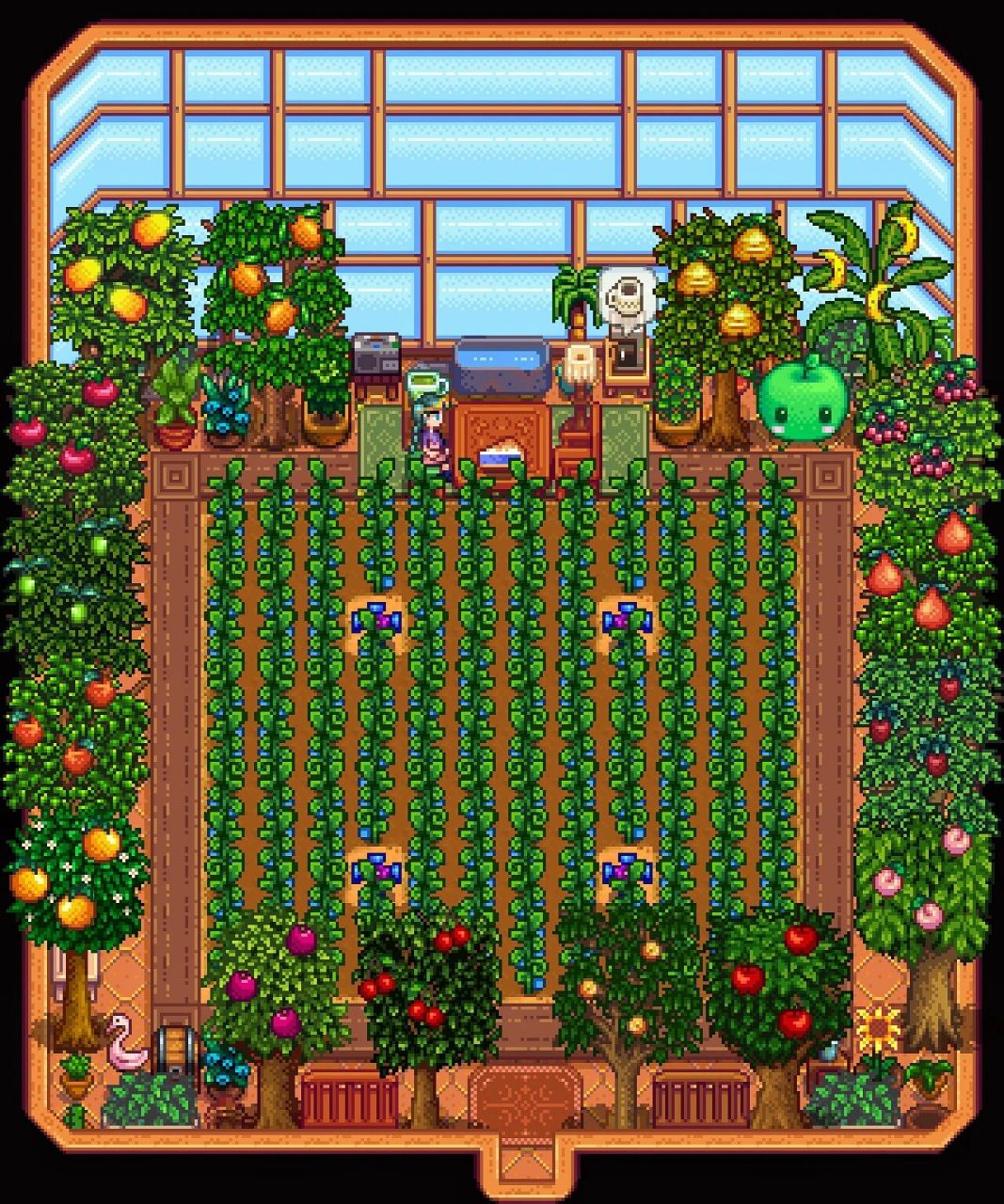 星露谷物语|温室布局 留出一定空间欣赏窗外风景,在温室一角享受下午