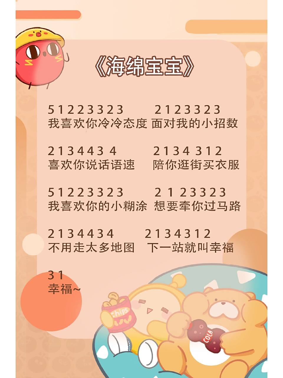 《海绵宝宝》简谱蛋仔版 突然哼到这首歌了