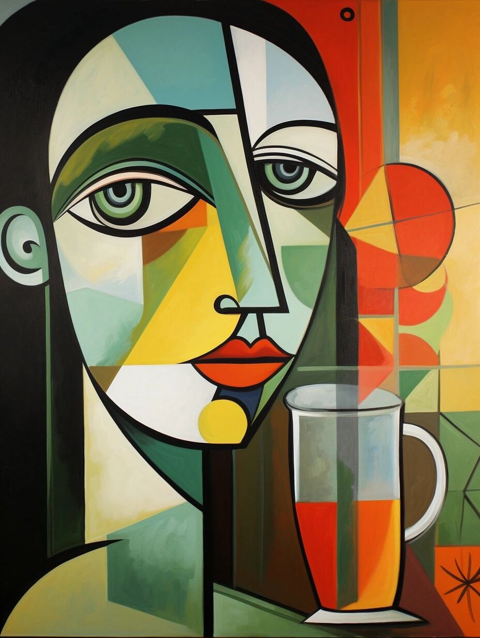 prompt:reminiscent of picassos iconic style, this painting show