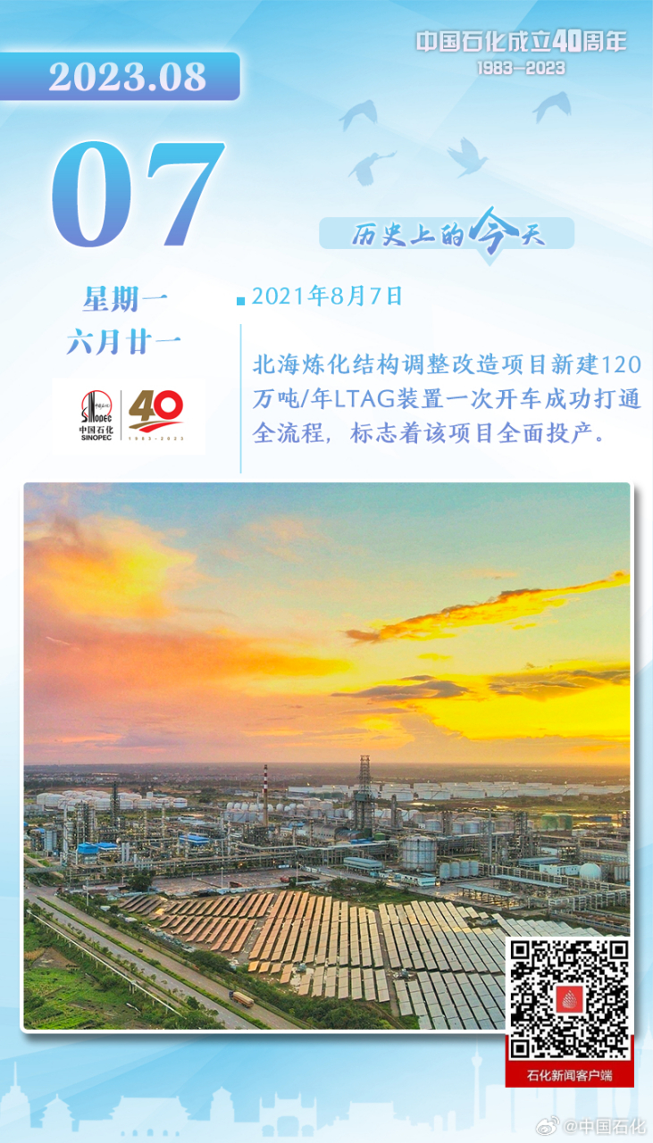 【历史上的今天】2021年8月7日,北海炼化结构调整改造项目新建120万吨