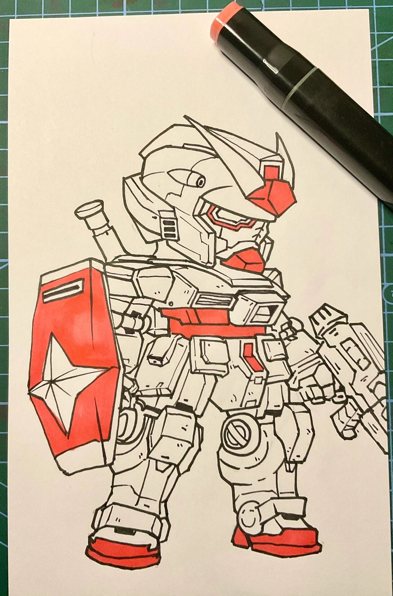 高达机甲动漫卡通绘画马克笔儿童画教程