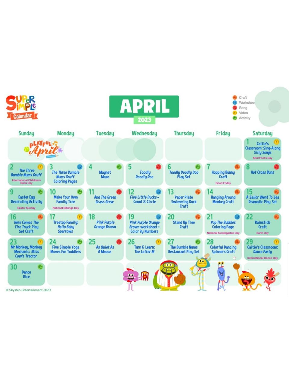 super simple songs官方打卡日历,给咱娃安排的妥妥的,每天听哪首歌