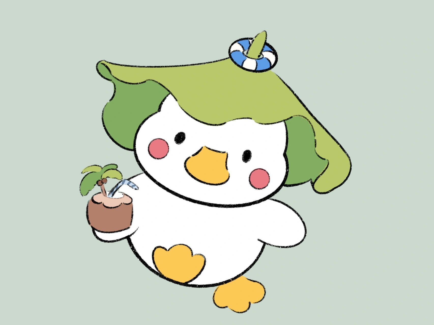 可爱简笔画【含教程】 戴荷叶帽的小鸭子