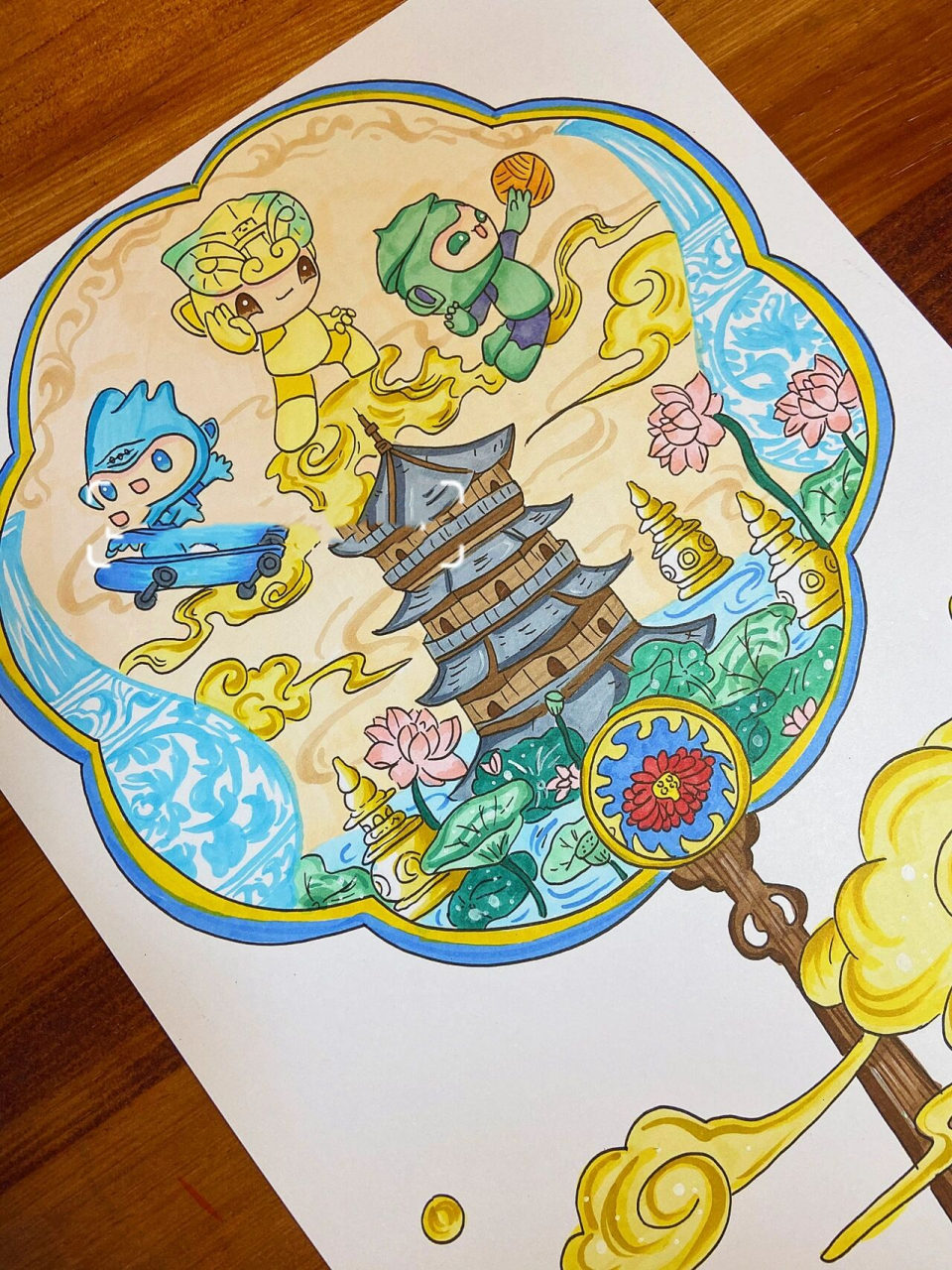 亚运团扇设计 | 雷锋双瓶团扇 小学杭州亚运会团扇设计