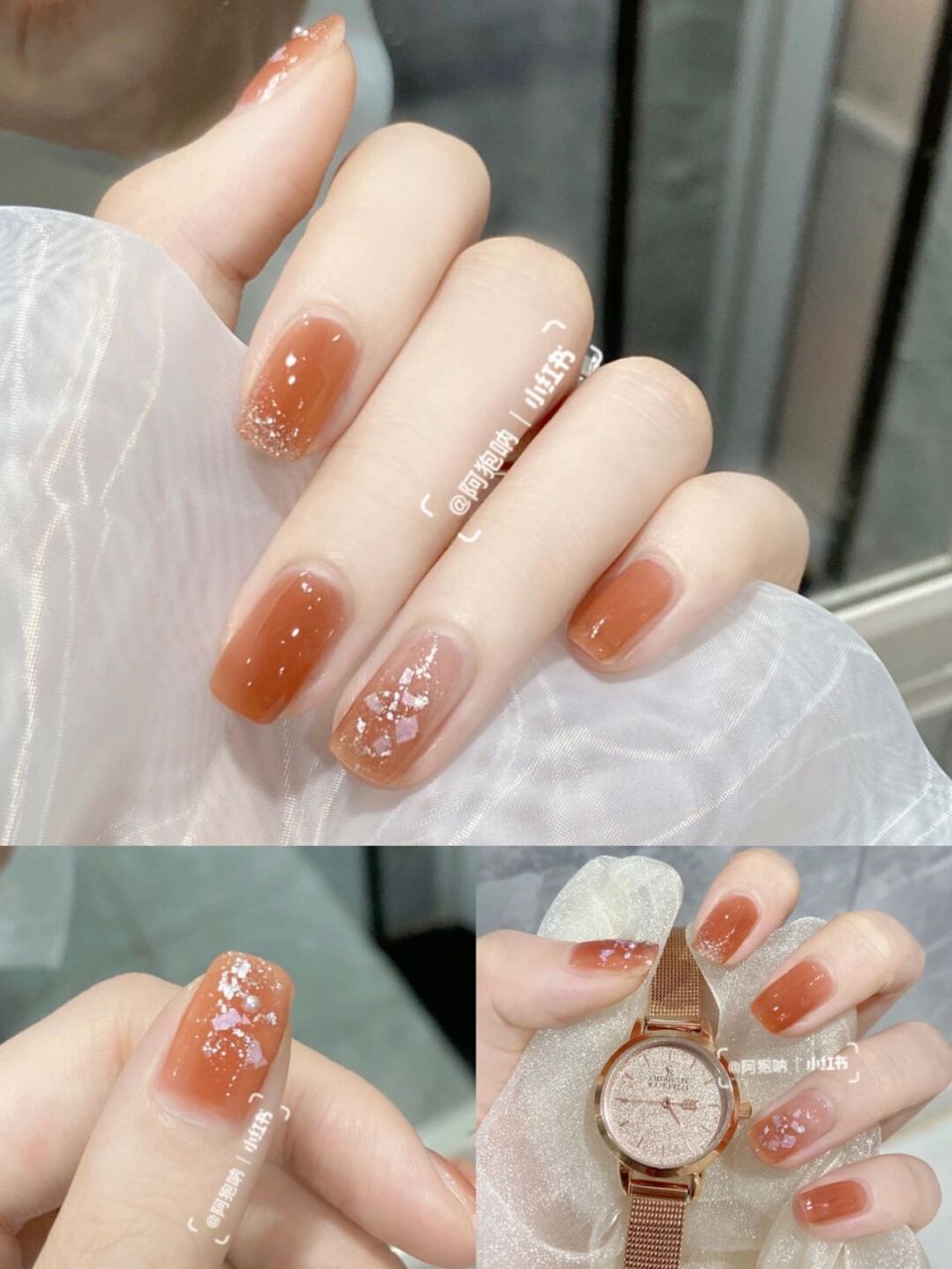 微光甜橘92渐变南瓜色银箔贝壳显白美甲 秋天怎么能没有脏脏南瓜橘