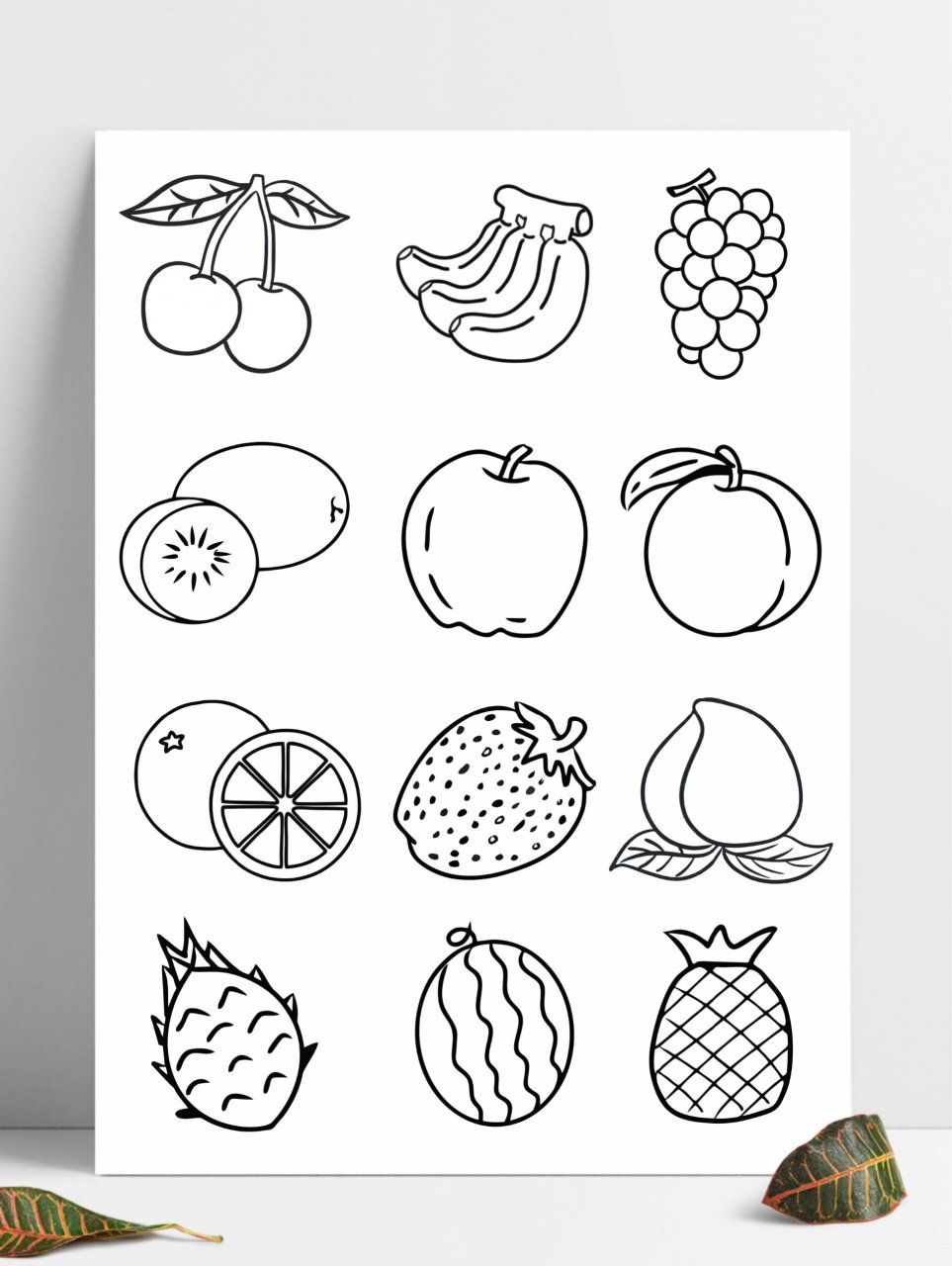 简笔画 | 水果素材 整理了一组水果素材图,黑白线描,可以私原图,打印