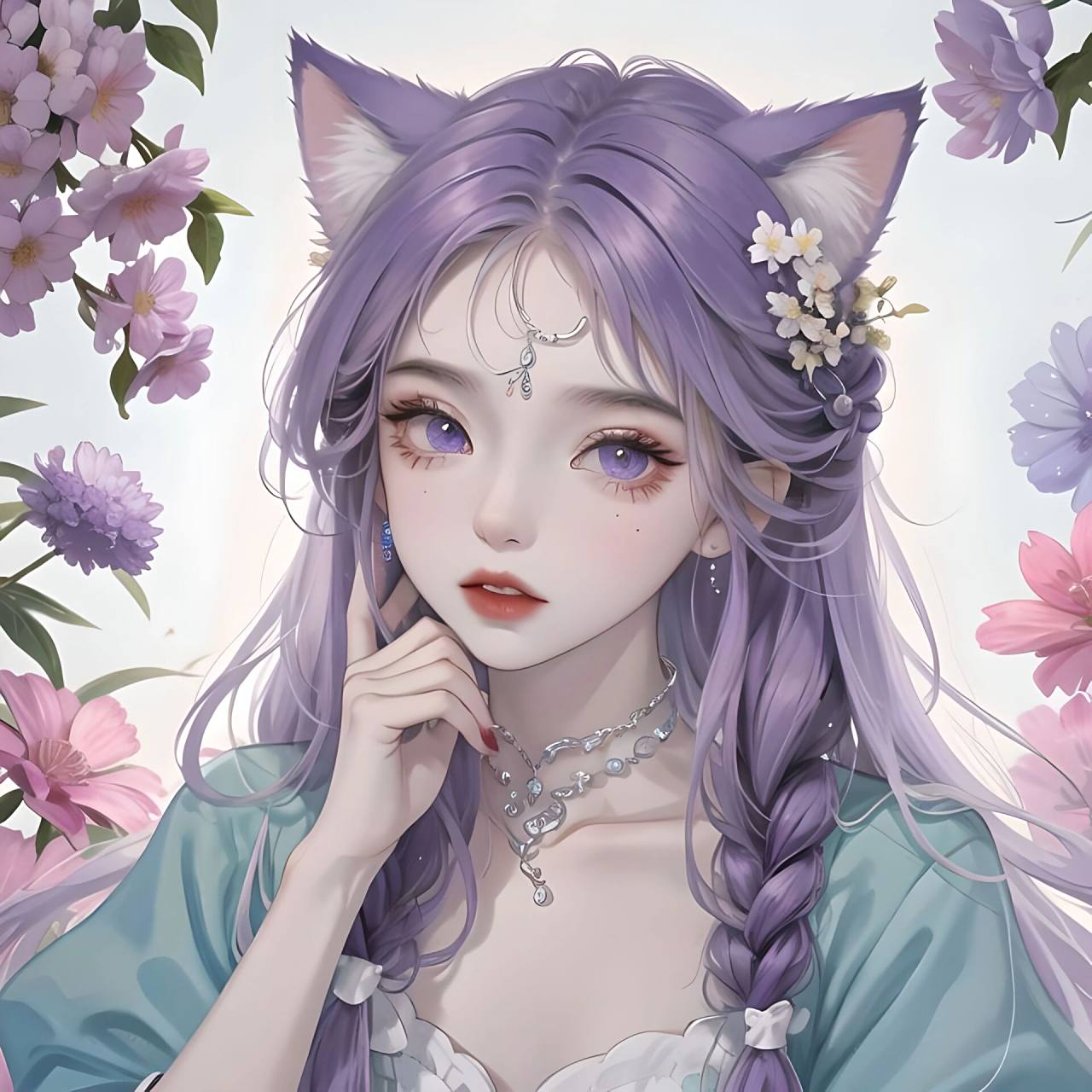 ai绘画练习//紫发猫耳头像的魅力 关键词:颜色飞溅,丙烯颜料,色彩爆炸