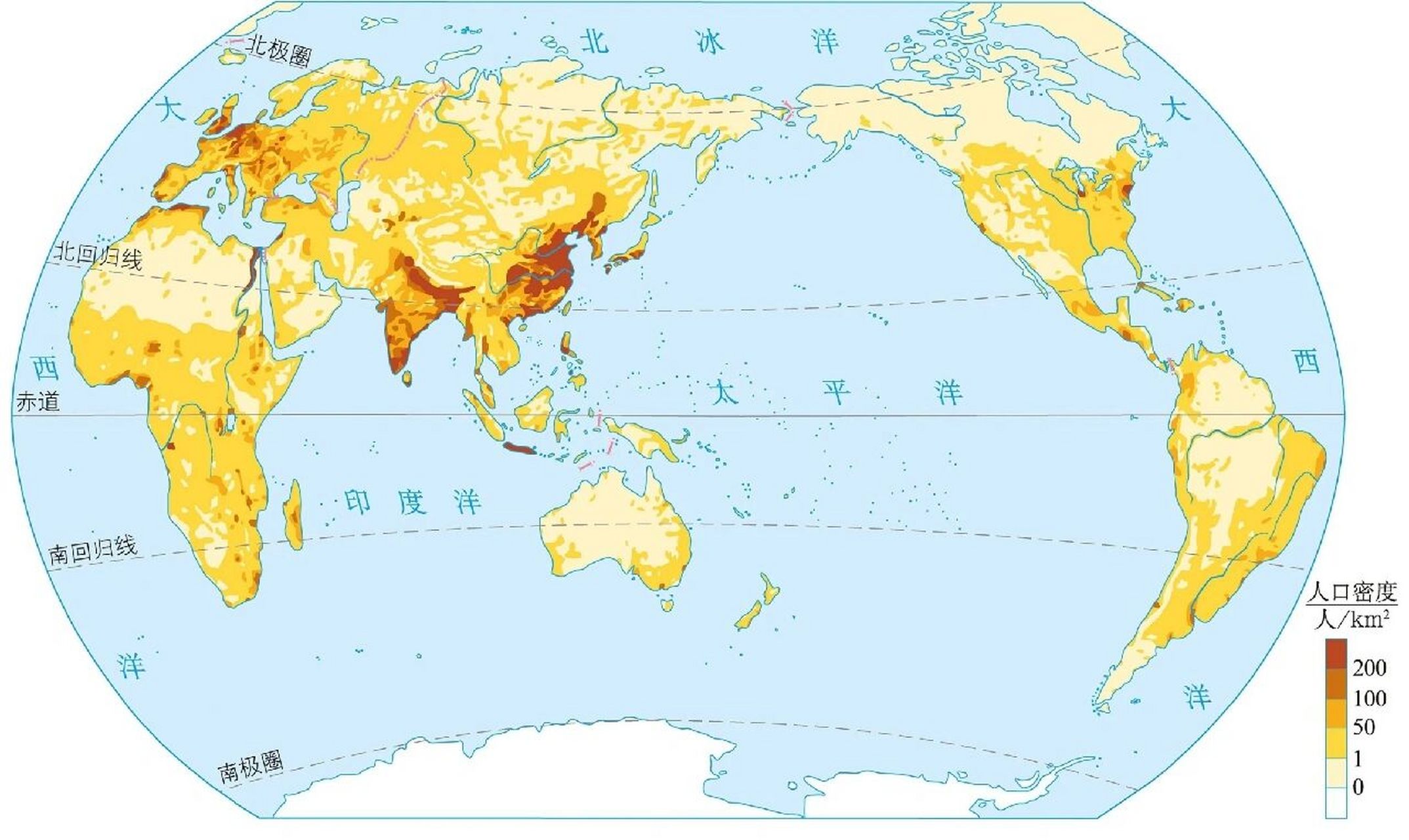 世界人口密度分布图,亚洲实在恐怖