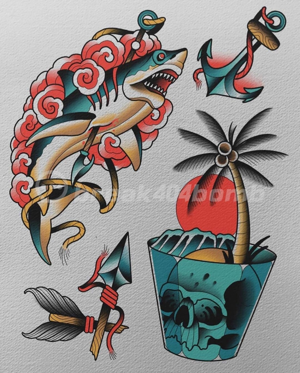 old school纹身手稿丨杭州纹身 彩色纹身手稿oldschool纹身 #纹身