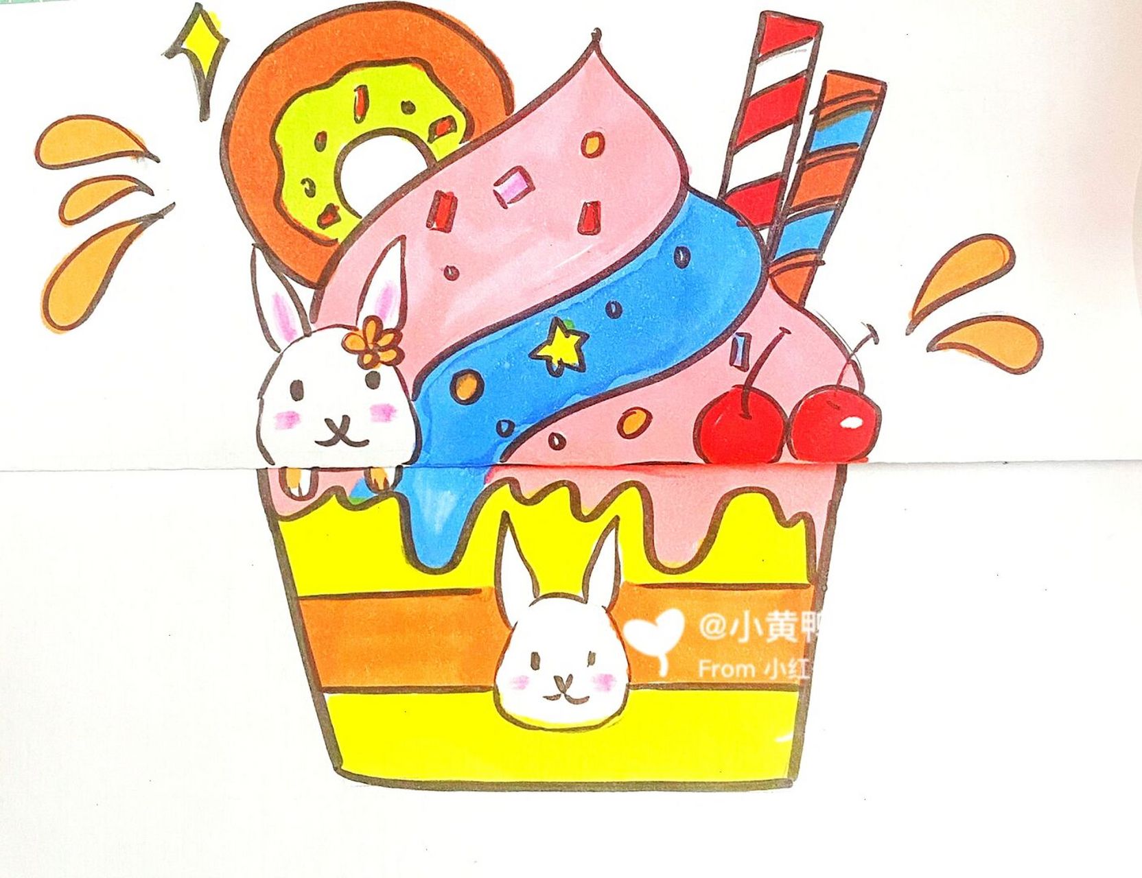 折叠冰淇淋 #马克笔# #卡通画# #冰淇淋儿童画