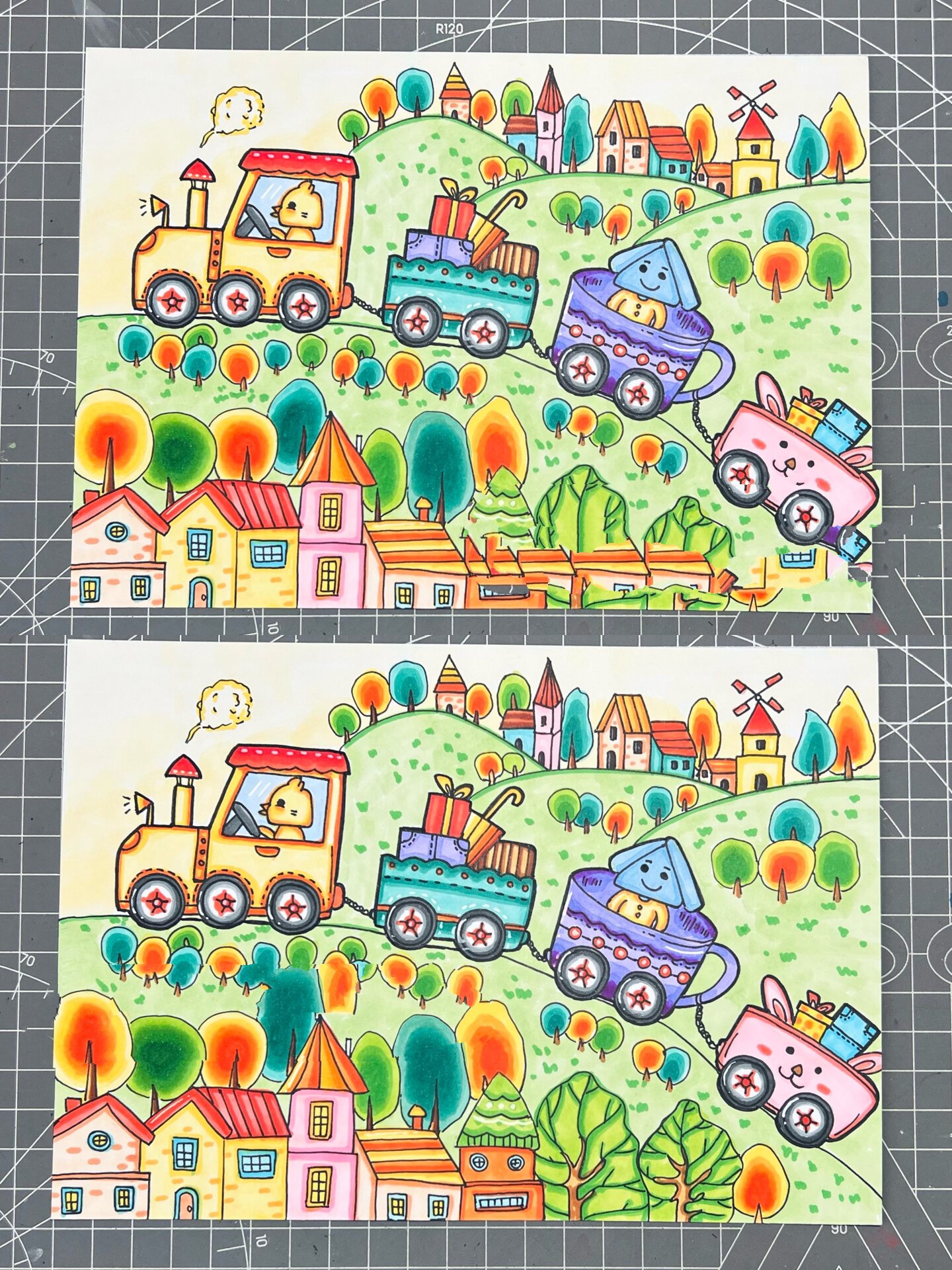 原创马克笔儿童画-一起去旅行