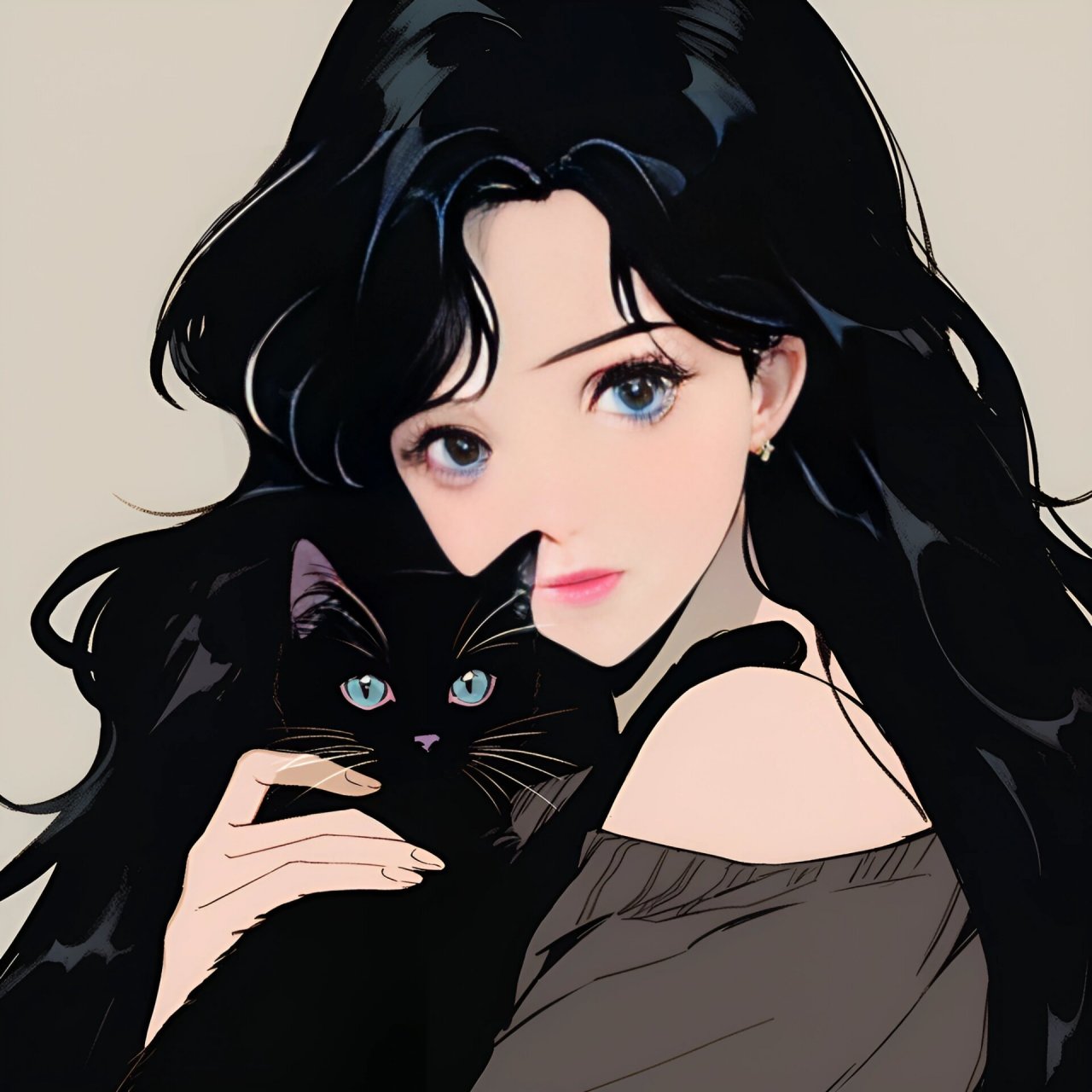 旧漫头像丨黑色系高冷,女孩和他的猫