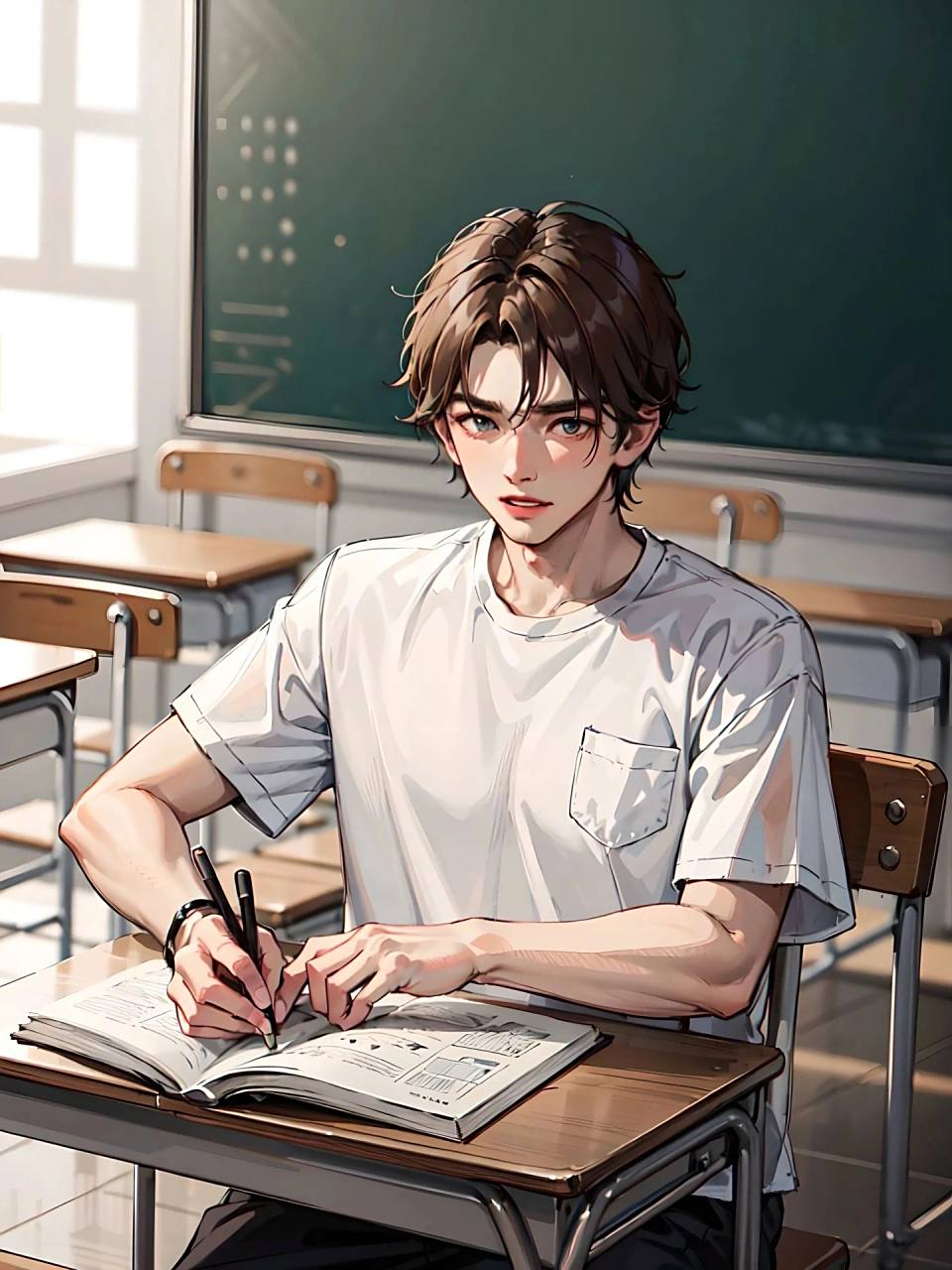 潮酷94|大学校园教室里学习的男生头像 潮酷cg模型已上线,欢迎来玩