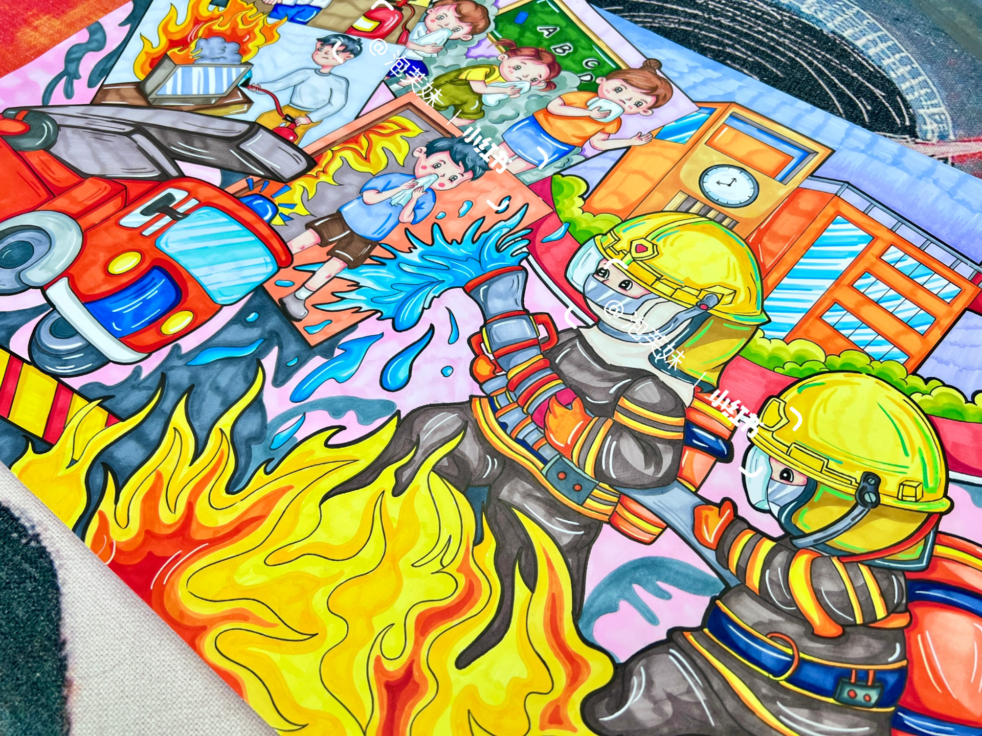 消防安全绘画 消防主题儿童画 防火安全4k