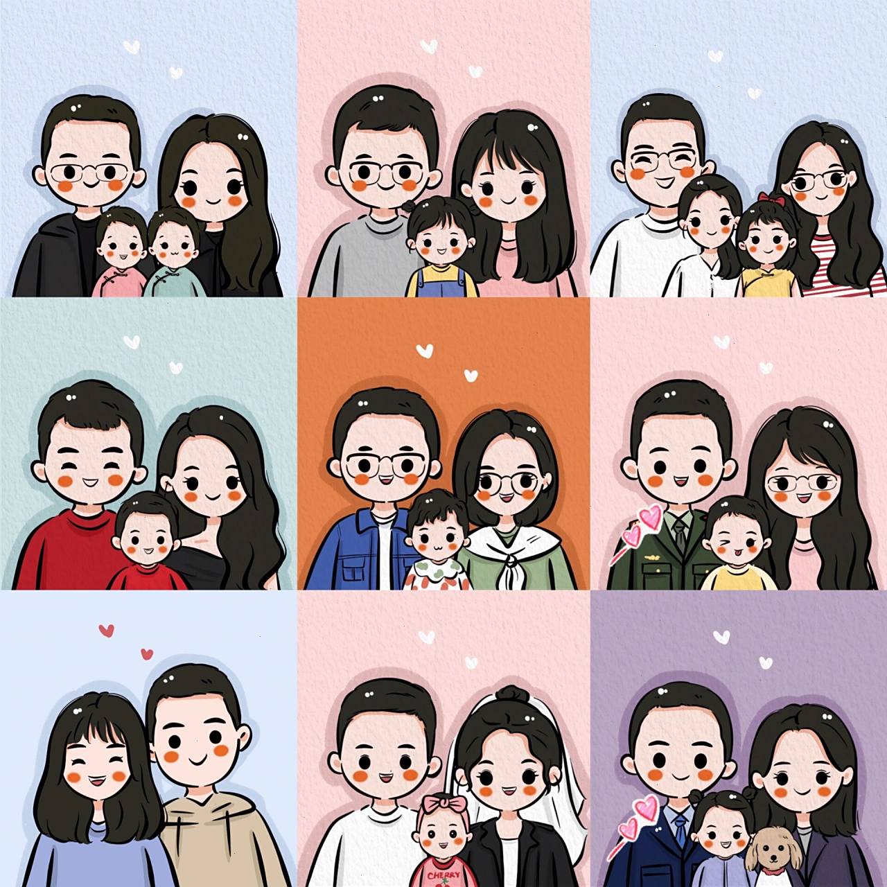 可可爱爱幸福一家人全家福手绘简笔画头像 幸福可爱萌萌哒～幸福的一