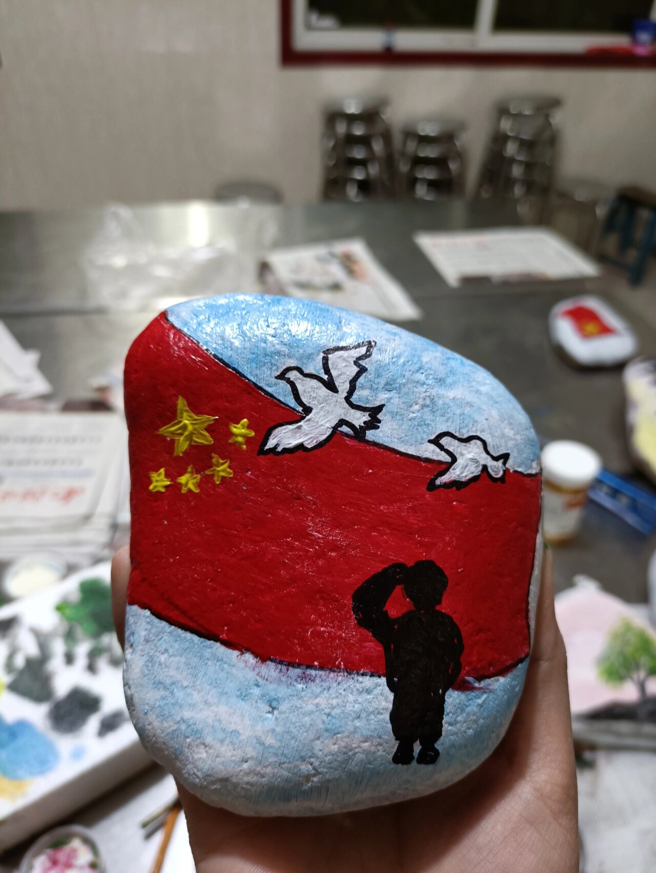 石头绘画#爱国主题