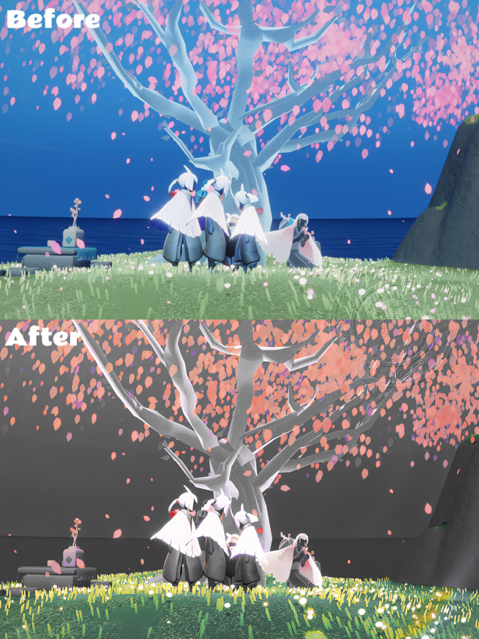 光遇┇遇境樱花树调色【教程】             	 时间:遇境白天