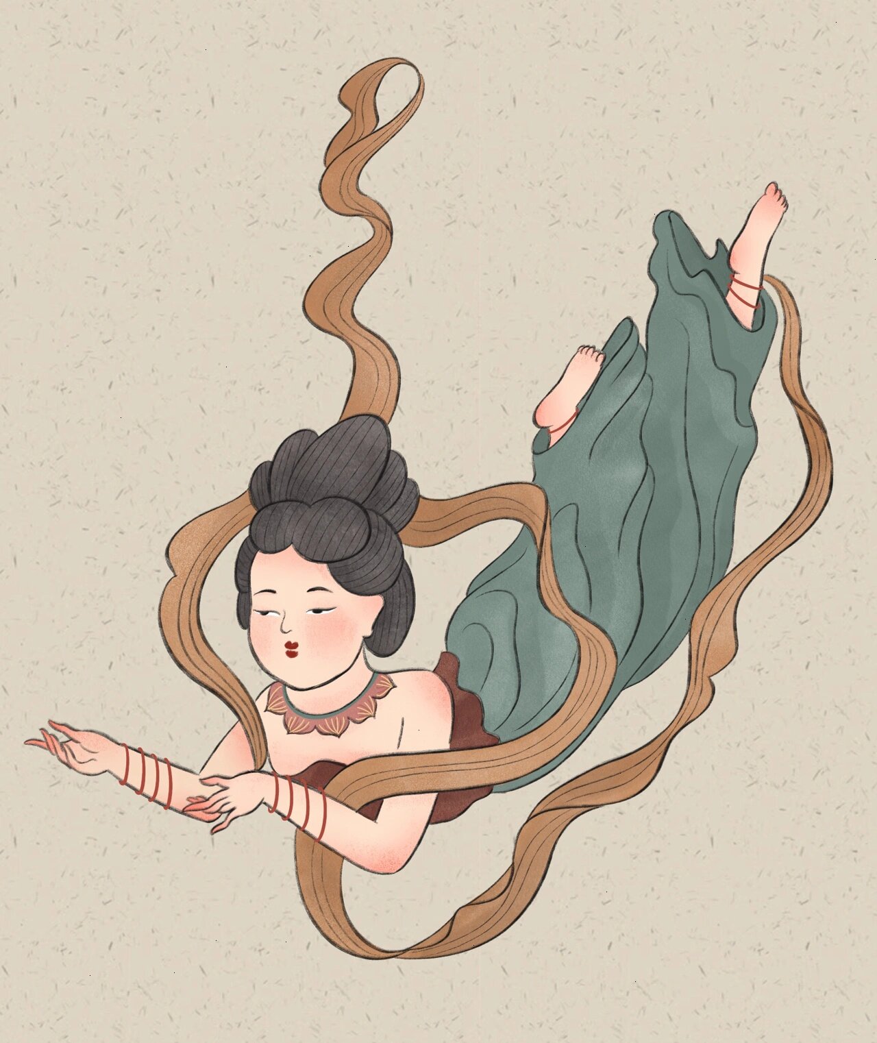 一组可爱的飞天仕女图来啦