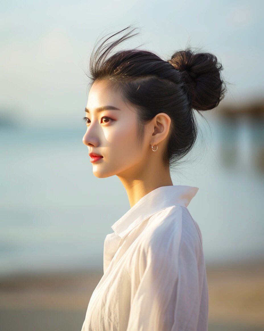 海边迷人侧脸女生头像