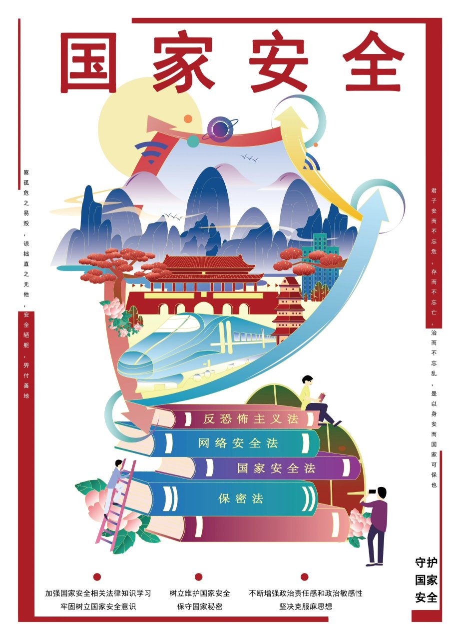 国家安全宣传海报 🌟设计说明: 本次海报设计风格为插画风格,选用