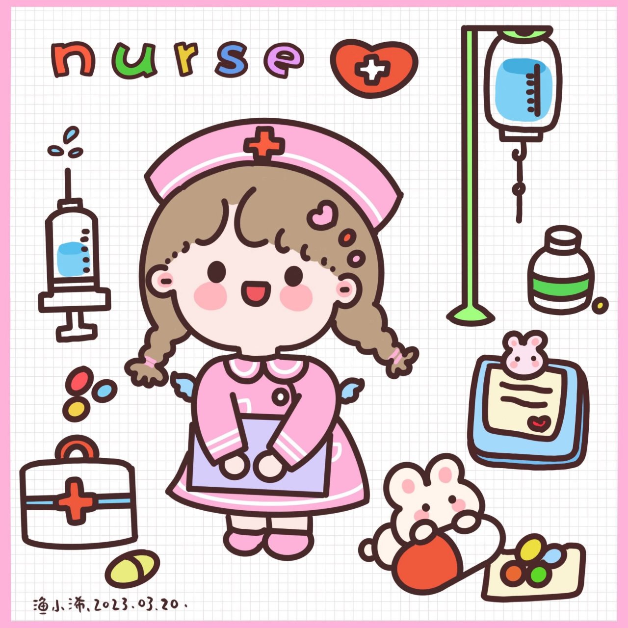 简笔画可爱护士小女孩简笔画手帐素材