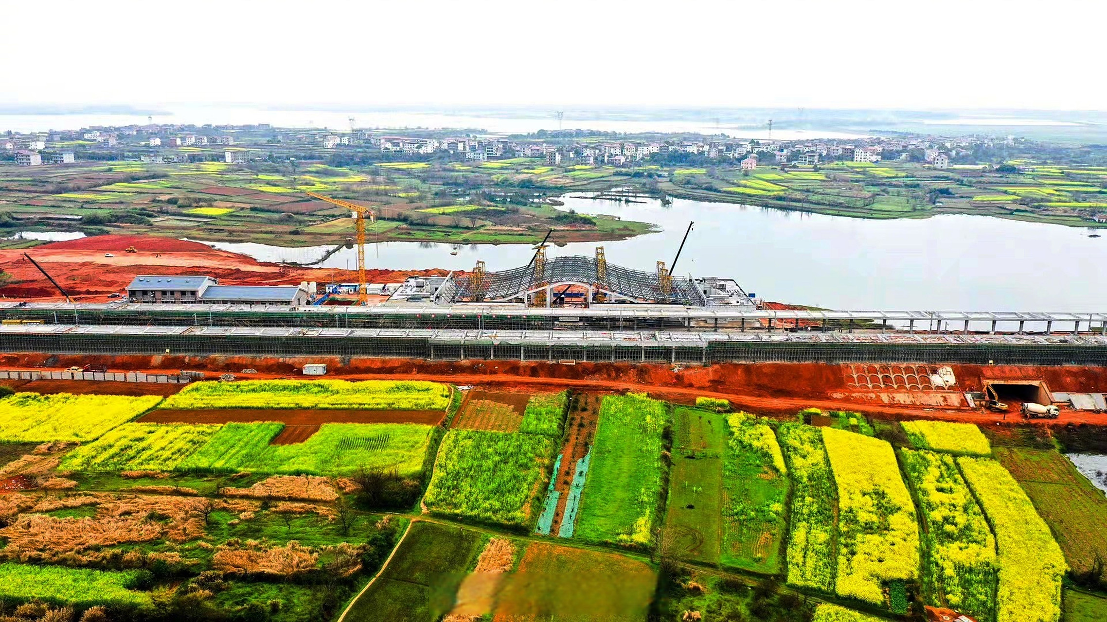 【#昌景黄高铁余干段已花开成海#】#镜头下的撩人春色# 3月20日,航拍