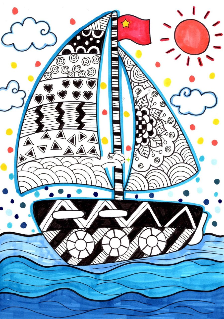《梦想起航》彩色线描创意儿童画 少儿美术