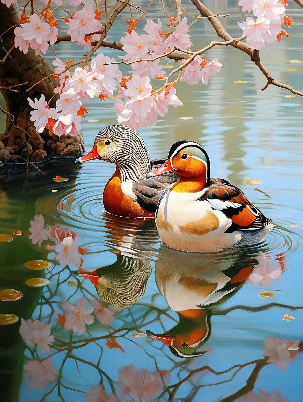 绘画素材1000更393: 鸳鸯戏水图