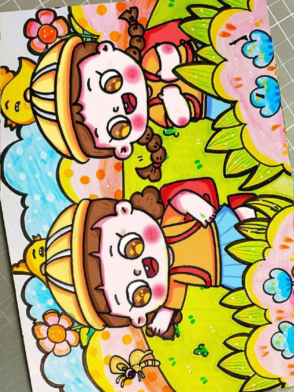 儿童画|上学校 用万能背景画的一副上学去